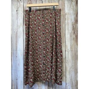 Christopher & Banks Floral Button Front Summer Cottage Beach Boho Midi Skirt 10
